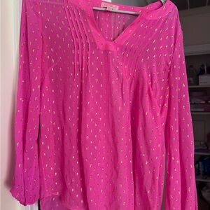 Lilly Pulitzer Vibrant Pink Blouse with Gold Details
